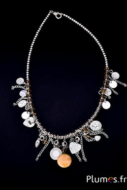 Meerlaagse halsketting met bedels in boho-stijl - ca. 70 cm - zilverkleurig